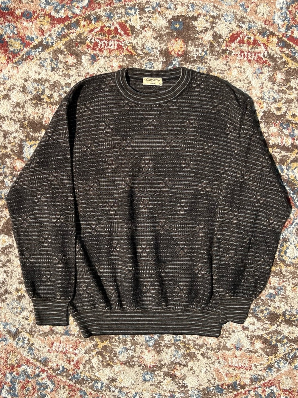 Italian Men's Knit Patterned Crewneck Sweater